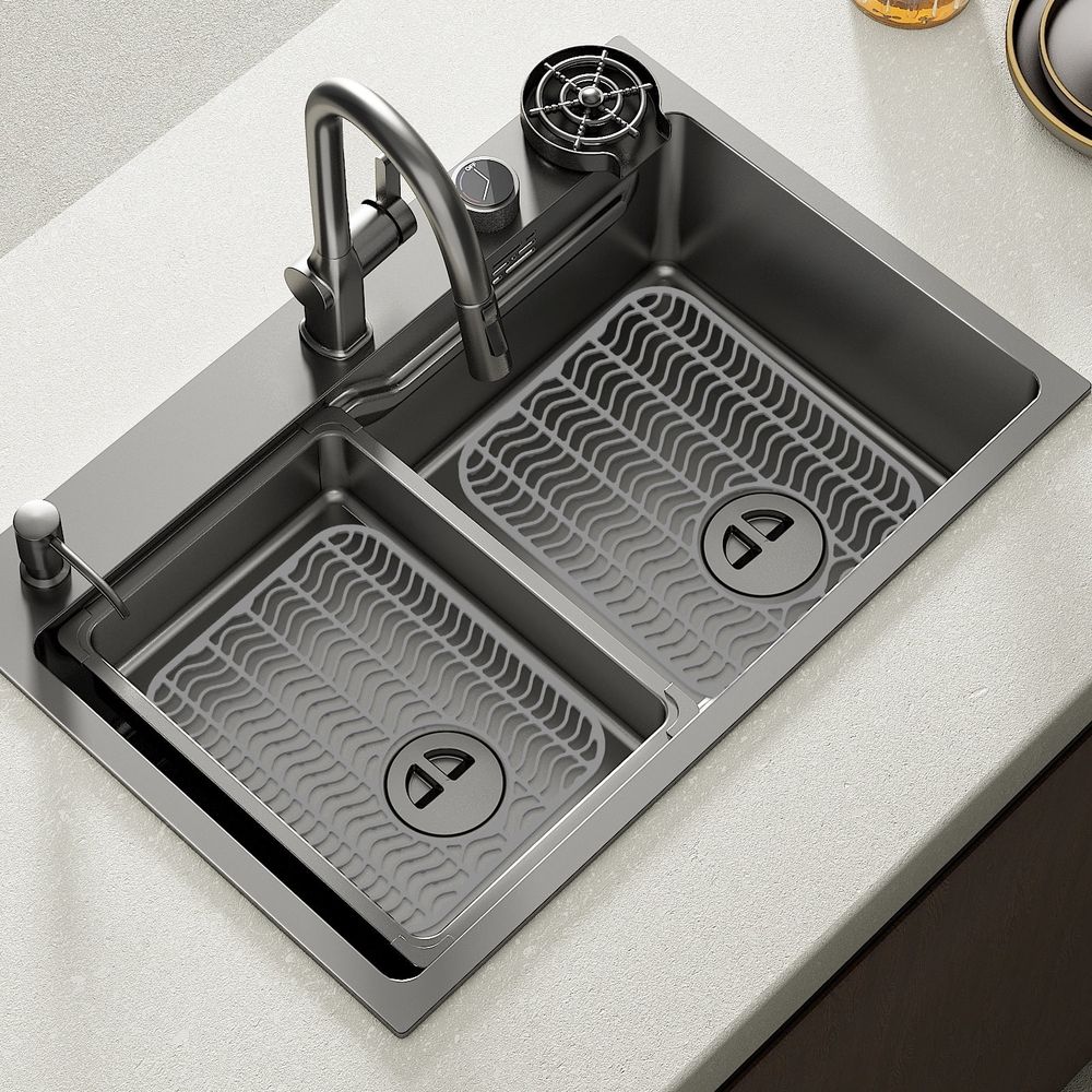 2PCS Sink Protector Mat, Nonslip Kitchen Sink Mat, Flexible Silicone Drain Pad, Silicone Pad with Drain Hole Dishwasher Safe for Kitchen Tableware Dishes