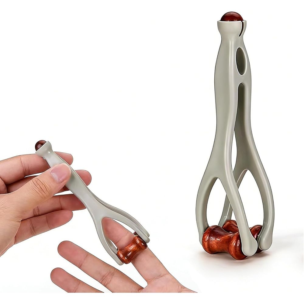 2-piece set of natural wooden acupoint massage rollers - portable double-sided hand and finger massage