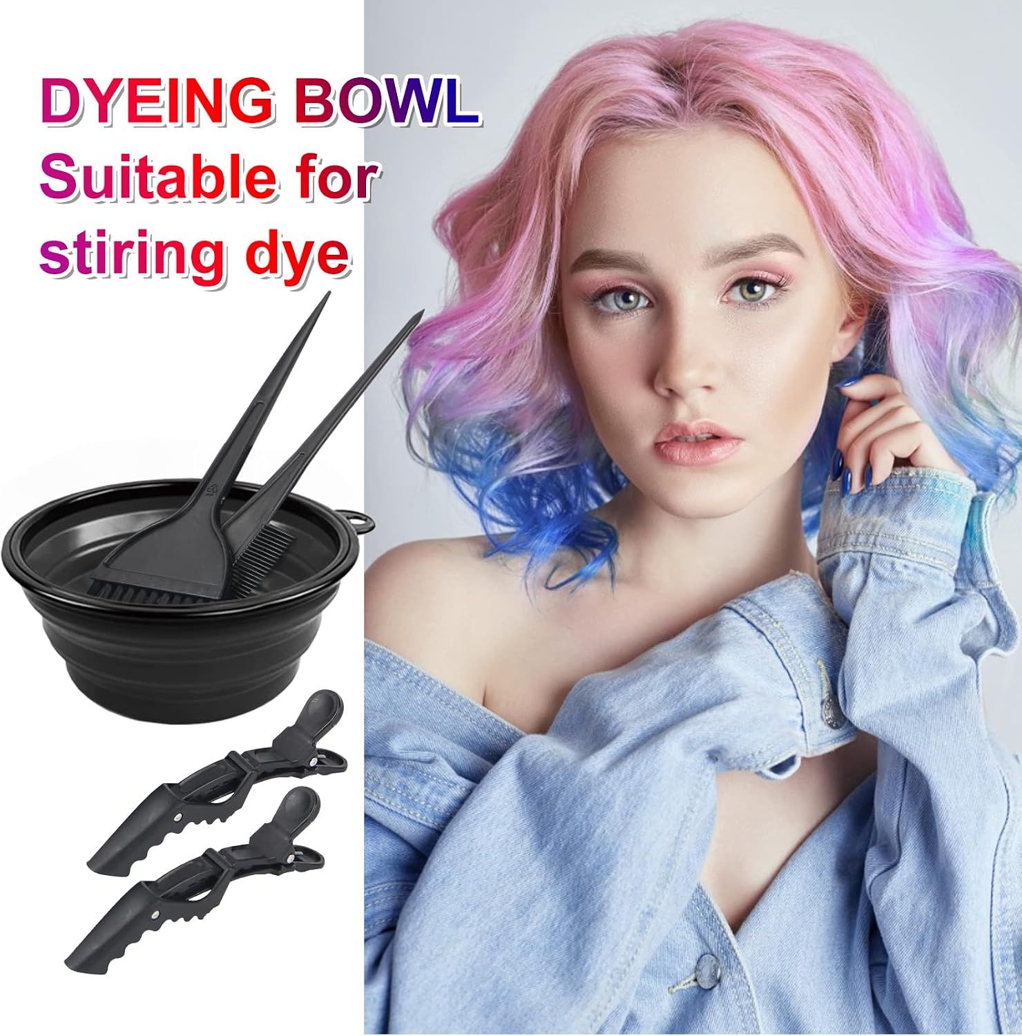 5Pcs Hair Coloring Dyeing Kit, Professional Hair Bleach Kit with Hair Dye Brush, Color Mixing Bowl, Hair Clips for Salon
