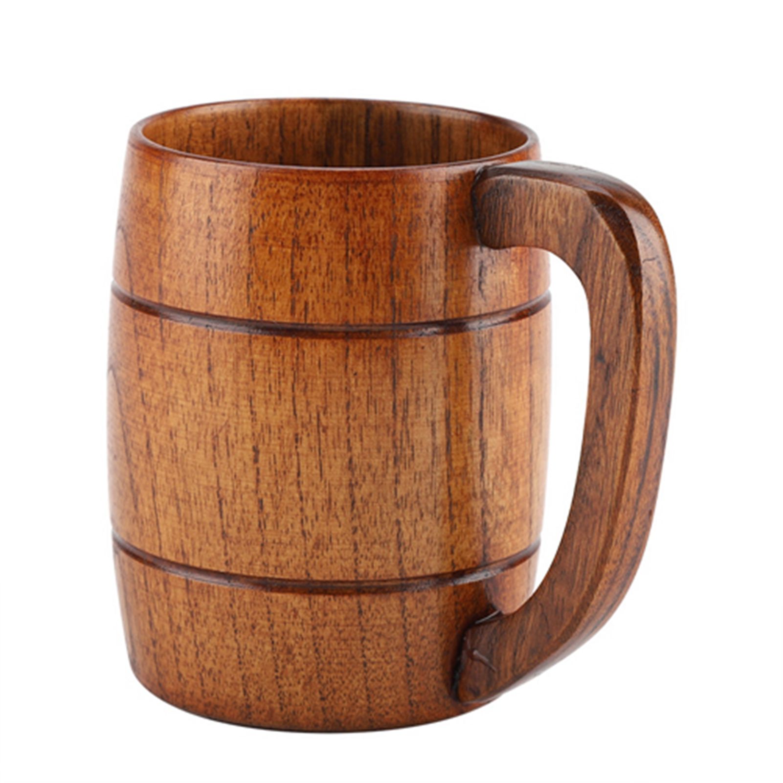 Natural Wooden Beer Cup Retro Big Capacity Tea Water Classic Wood Drinking Mug with Handle โ image 2