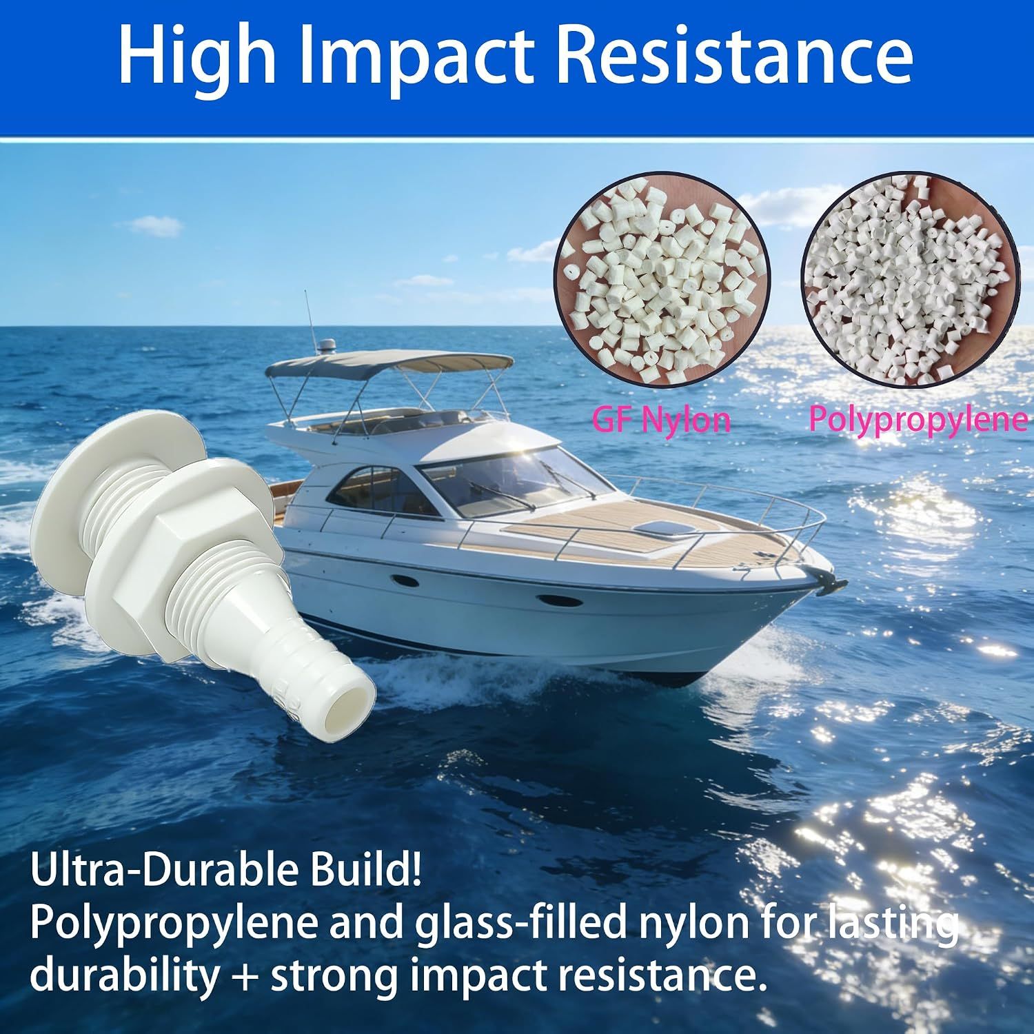 2 Pack Marine Through Hull Fittings, White Boat Drain and Hose Connectors for Water Tanks, Bilge Systems and Marine Plumbing, 1.6 cm — image 2
