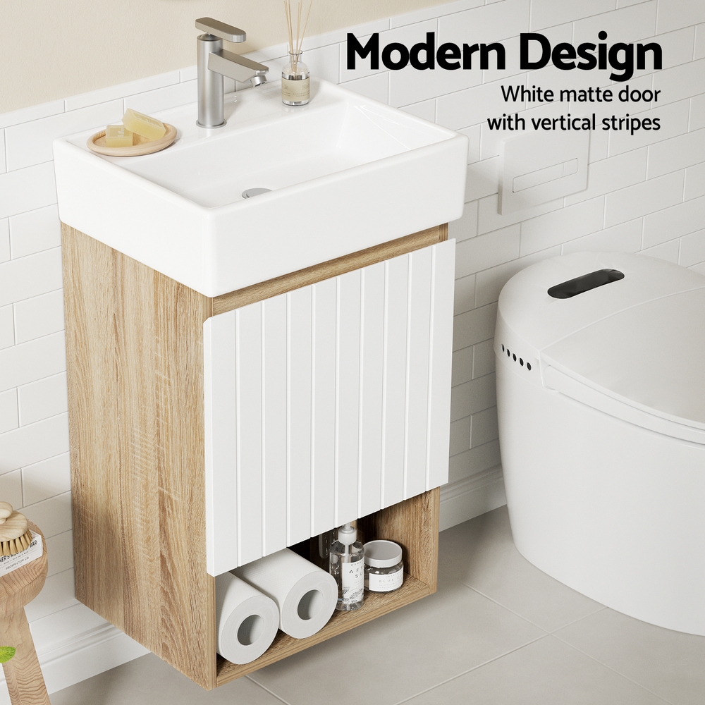 Cefito Vanity Unit 445mm Basin Bathroom Cabinet Storage Wall Hung Sink White — image 4