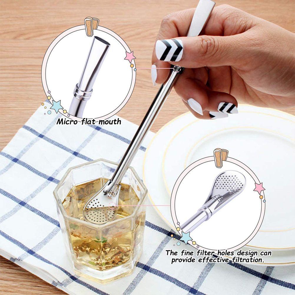 2 in 1 Stainless Steel Straw Spoon Stainless Steel Straw Mate Multifunctional Nontoxic Strainer Spoon โ image 3