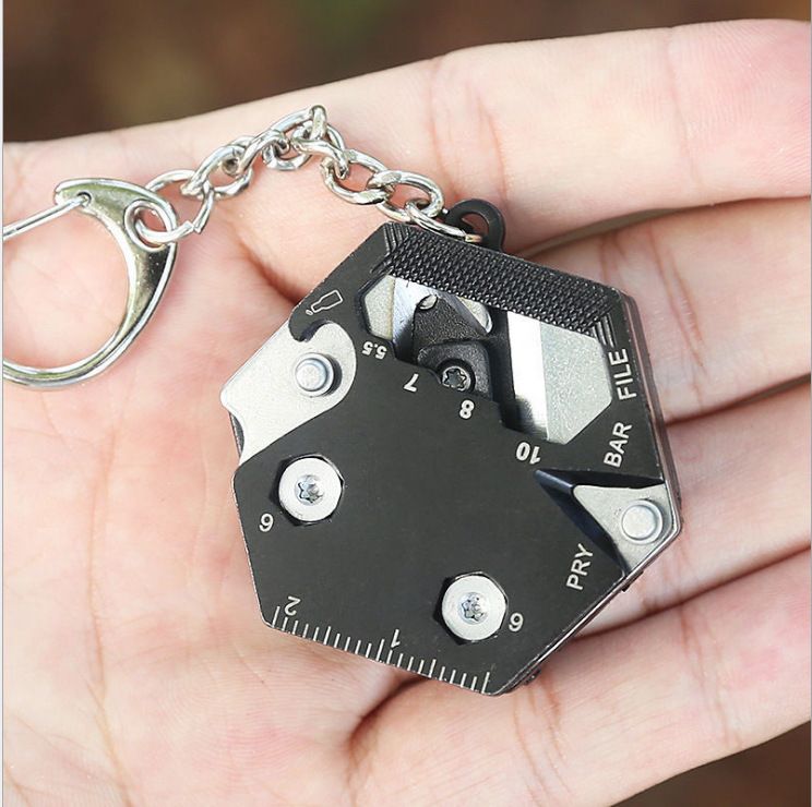 Multitool Card Key Chain – Hexagonal Kit with Micro Screw Driver Set, Bottle Opener, Tools, Multipurpose, Foldable Survival — image 4