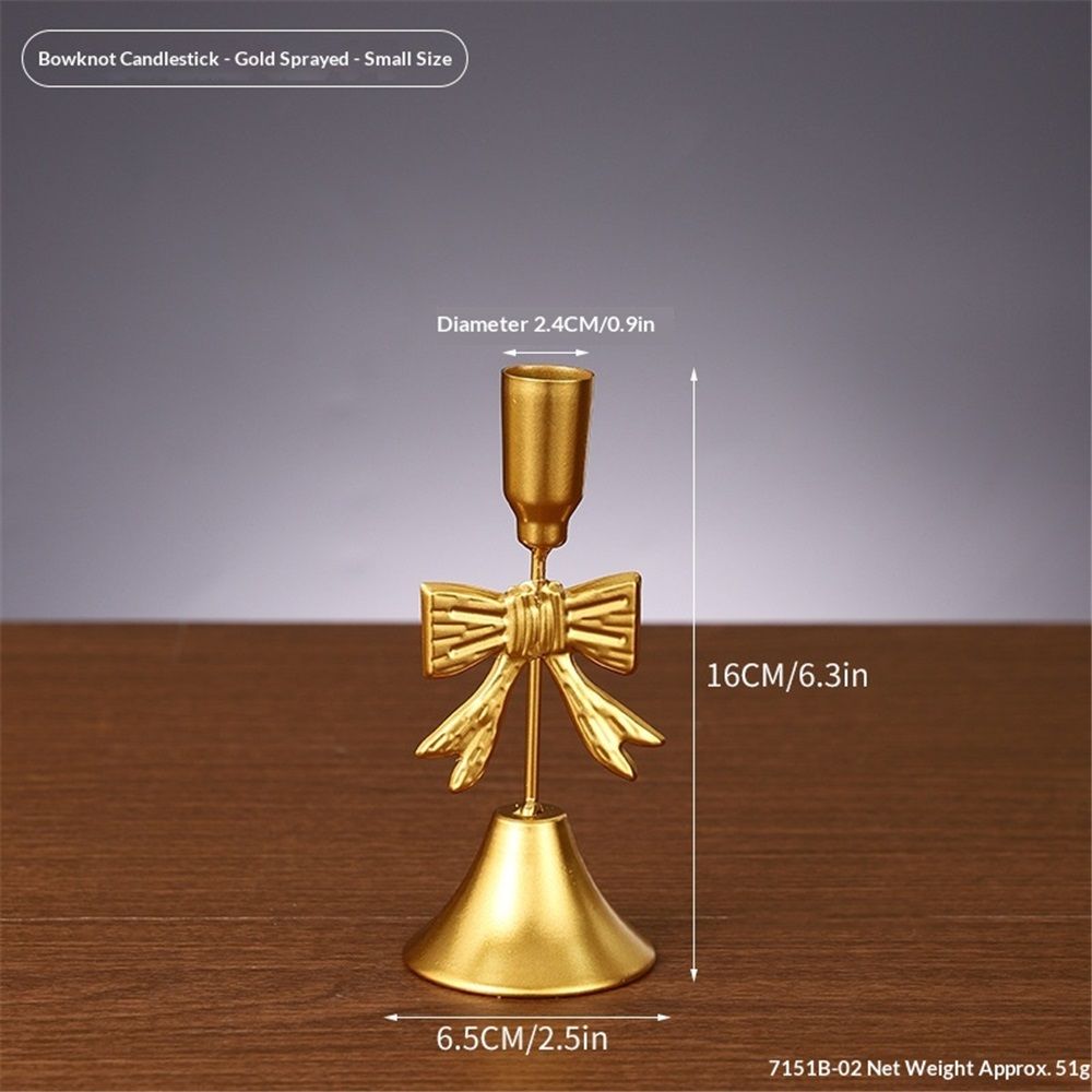 3 Pcs Gold Bow Taper Candle Holder Vintage Candle Stick Holders Antique Brass Decorative Candlestick for Wedding Christmas Home Table Decor — image 3