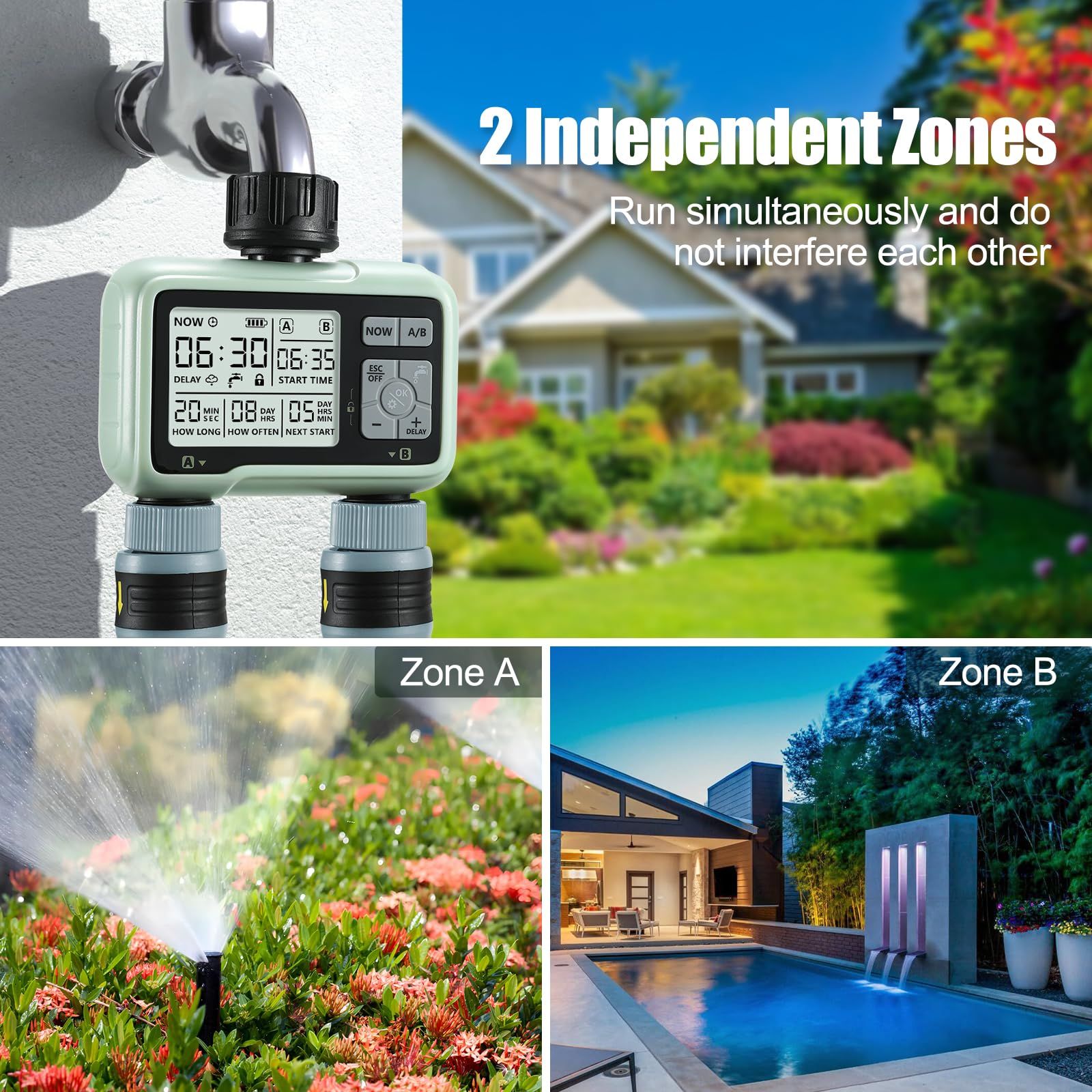 Water Timer for Garden Hose,Sprinkler Timer with Rain Delay/Manual Watering/Automatic Irrigation Controller System 2 Outlet โ image 2