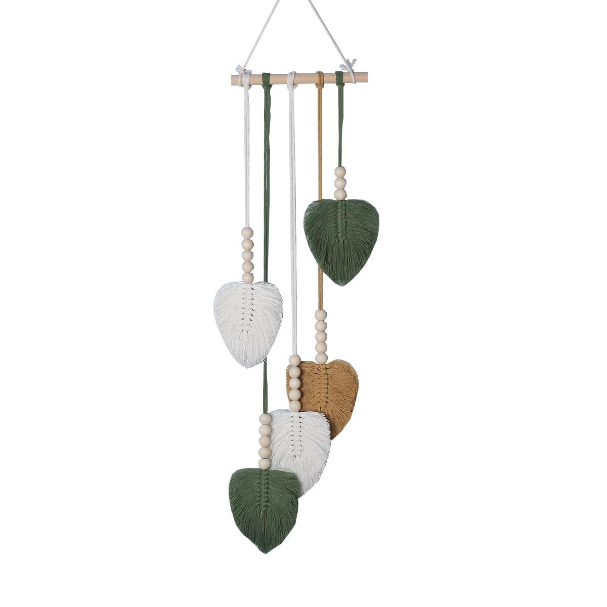 Wall Hanging Decor Leaves Tapestry, Boho Wall Decor Woven Feather Handmade Yarn Tassels Leaf Macrame Wall Art Decorations for