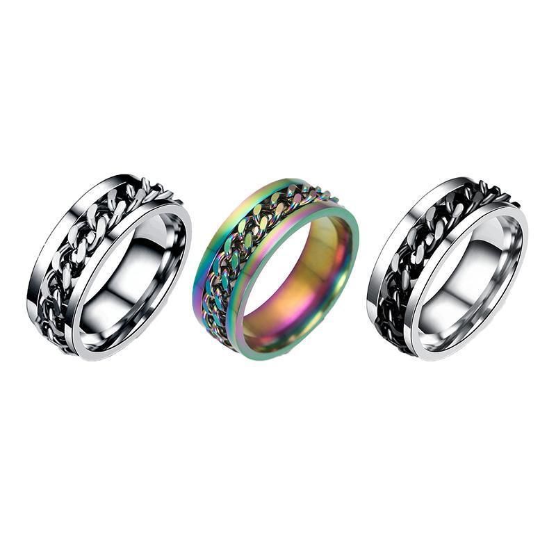 Spinner Rings Mens Womens Fidget Rotating Ring Silver Stainless Steel Size 8 - Silver — image 3
