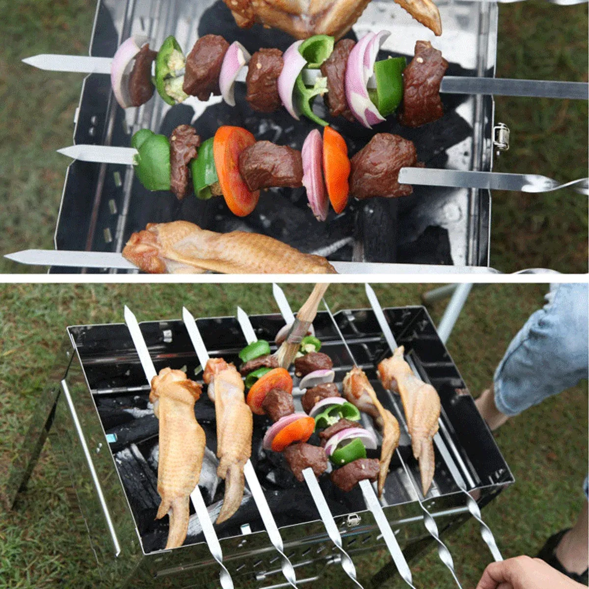 BBQ Skewers 12PCS Flat Stainless Steel 55cm Wooden Handle Grill Meat Veg โ image 6