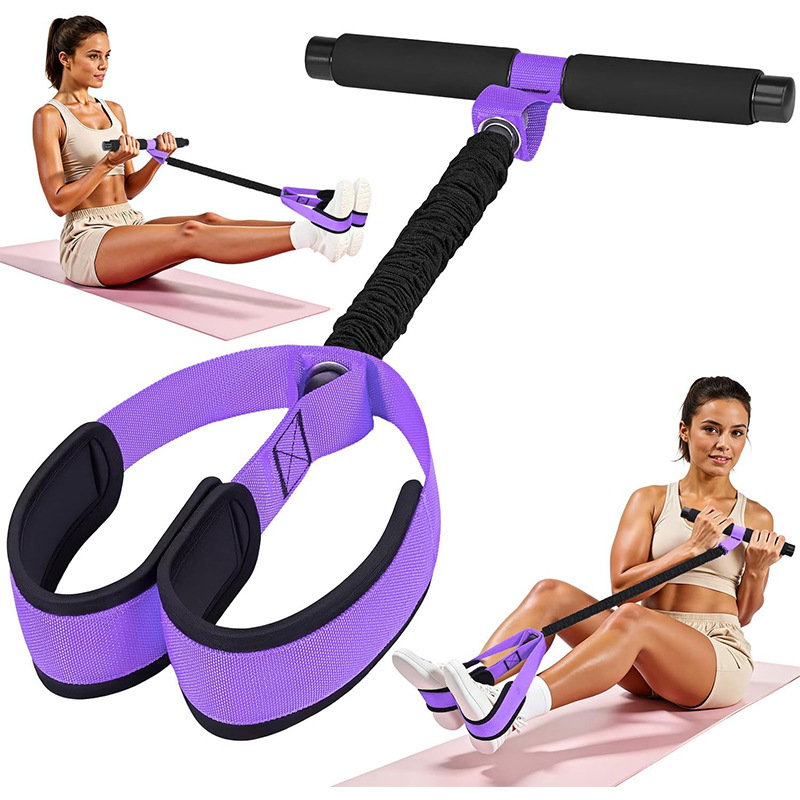 Purple Multifunctional Pedal Resistance Band - Home Fitness Sit-up Assistant with Foot Pedals and Elastic Pull Rope - Full Body Workout Equipment for Abs