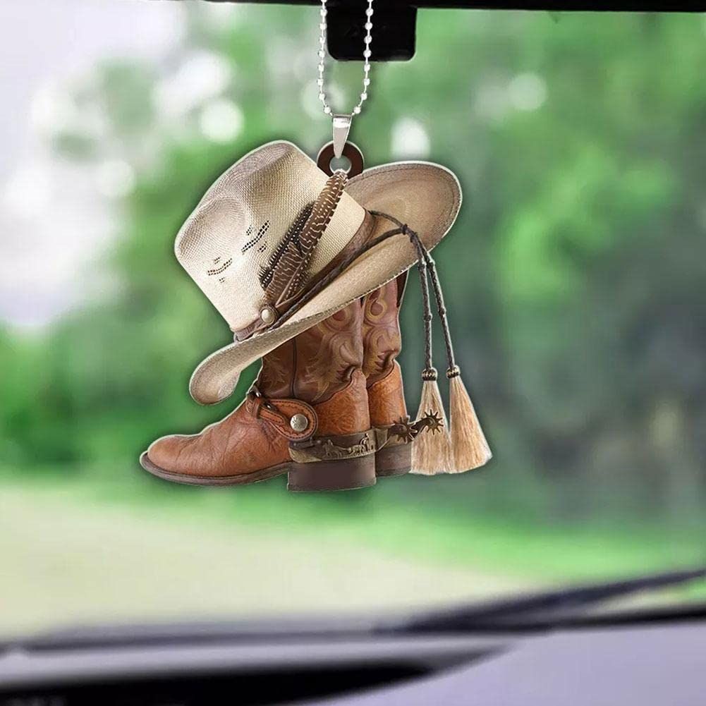 Cowboy Ornament, Cowboy Gifts, Cowboy Boots and Hat Car Ornaments Personalized Christmas Tree Hanging Gifts — image 2