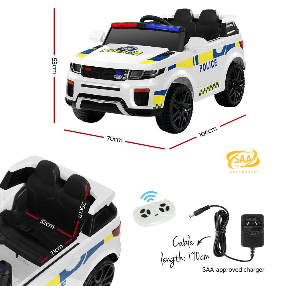 Rigo Kids Electric Ride On Patrol Police Car Horn Music Remote White โ image 2
