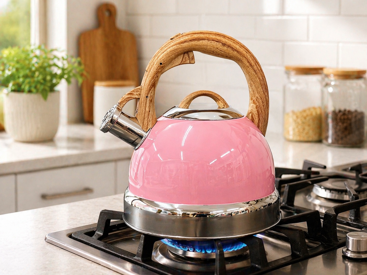2.9L Whistling Kettle Stainless Steel Foldable Handle Camping Home Office Pink โ image 2