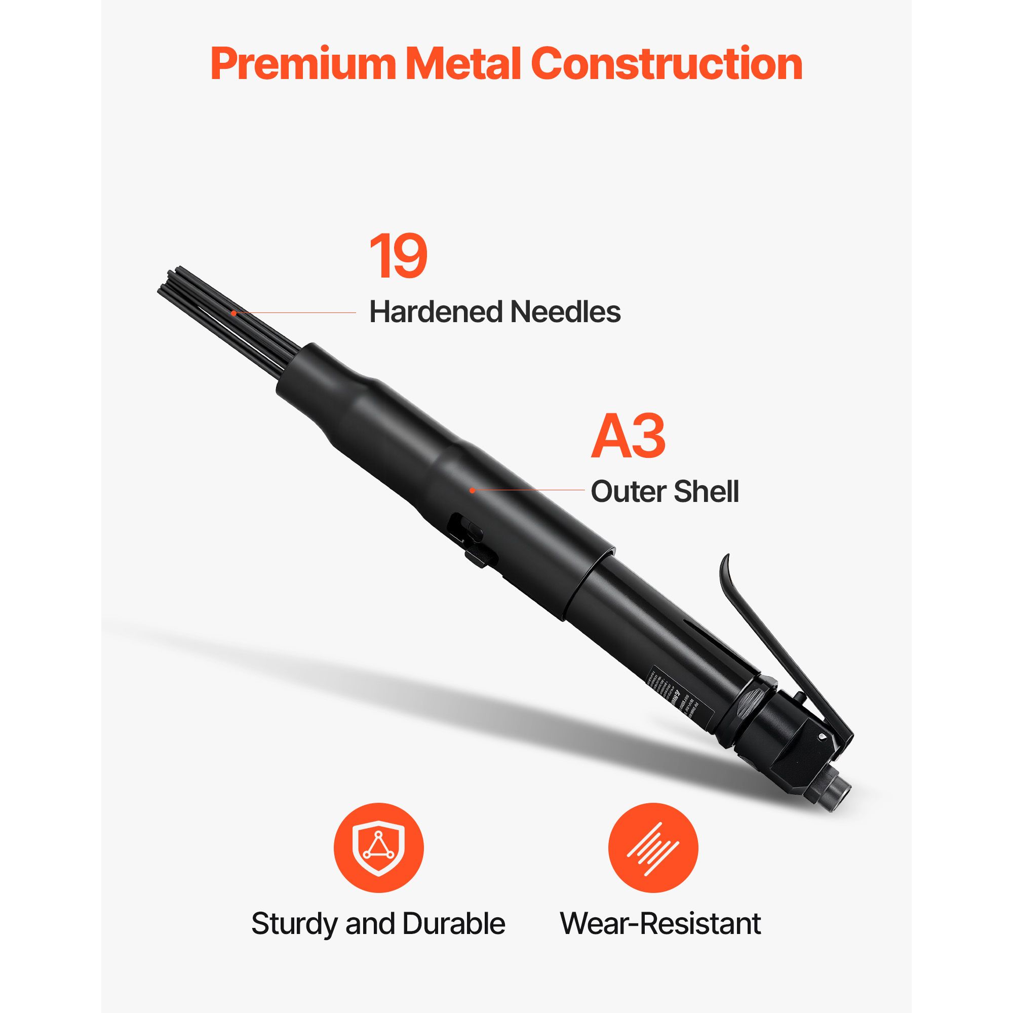 Air Needle Scaler, 3400BPM Pneumatic Scaler for Rust Paint Removal - with 3-Speed Adjustment, 19 Hardened Needles & 3 Air Nozzle Connectors - Lightweight — image 5