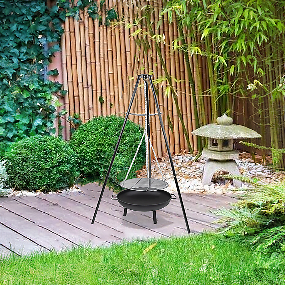 Tripod Garden Fire Pit BBQ – Cast Iron & Steel Round Outdoor Fire Bowl — image 2