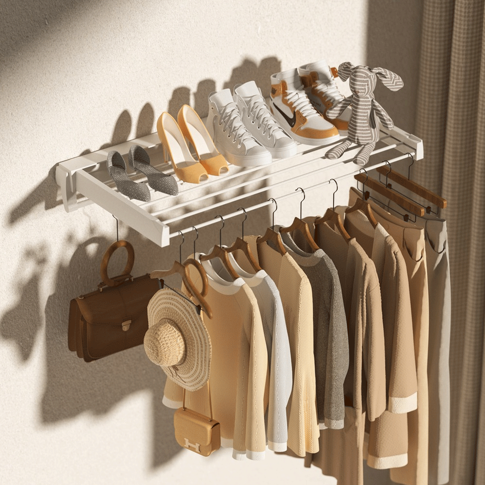 Alston Wall Mounted Drying Rack Clothes Airer Space Saver Folding Dryer Bearing Capacity 12KG Foldable Rail With Hooks Indoor Outdoor Balcony Laundry White — image 5