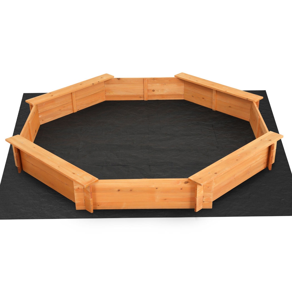 Keezi Kids Sandpit Wooden Round Sand Pit with Cover Bench Seat Beach Toys 182cm — image 3