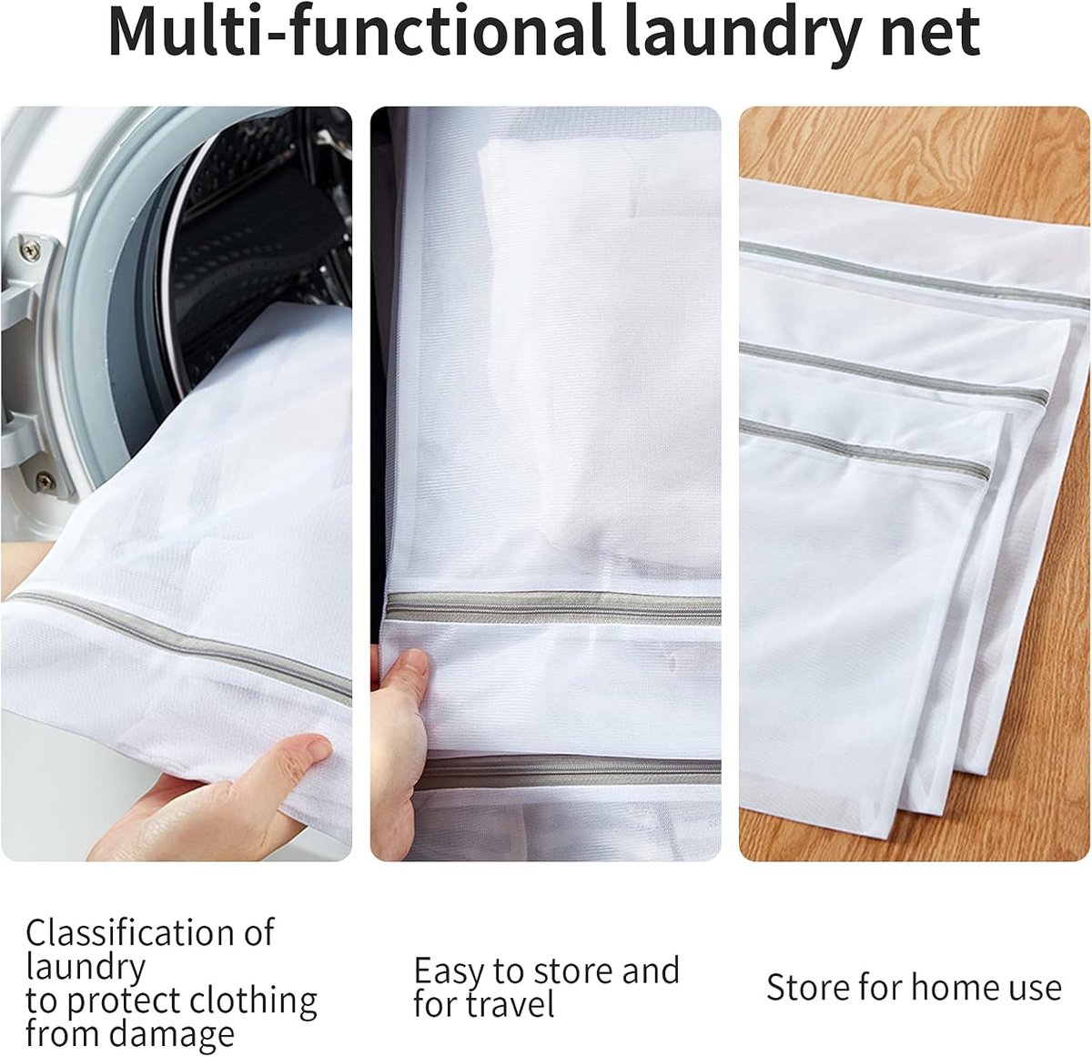 Set of 3 Mesh Laundry Bags - Large Bags - Delicate Clothes - Perfect for Washing Machines - Jackets - Jeans - 60 x 60 cm - Household Accessory — image 6