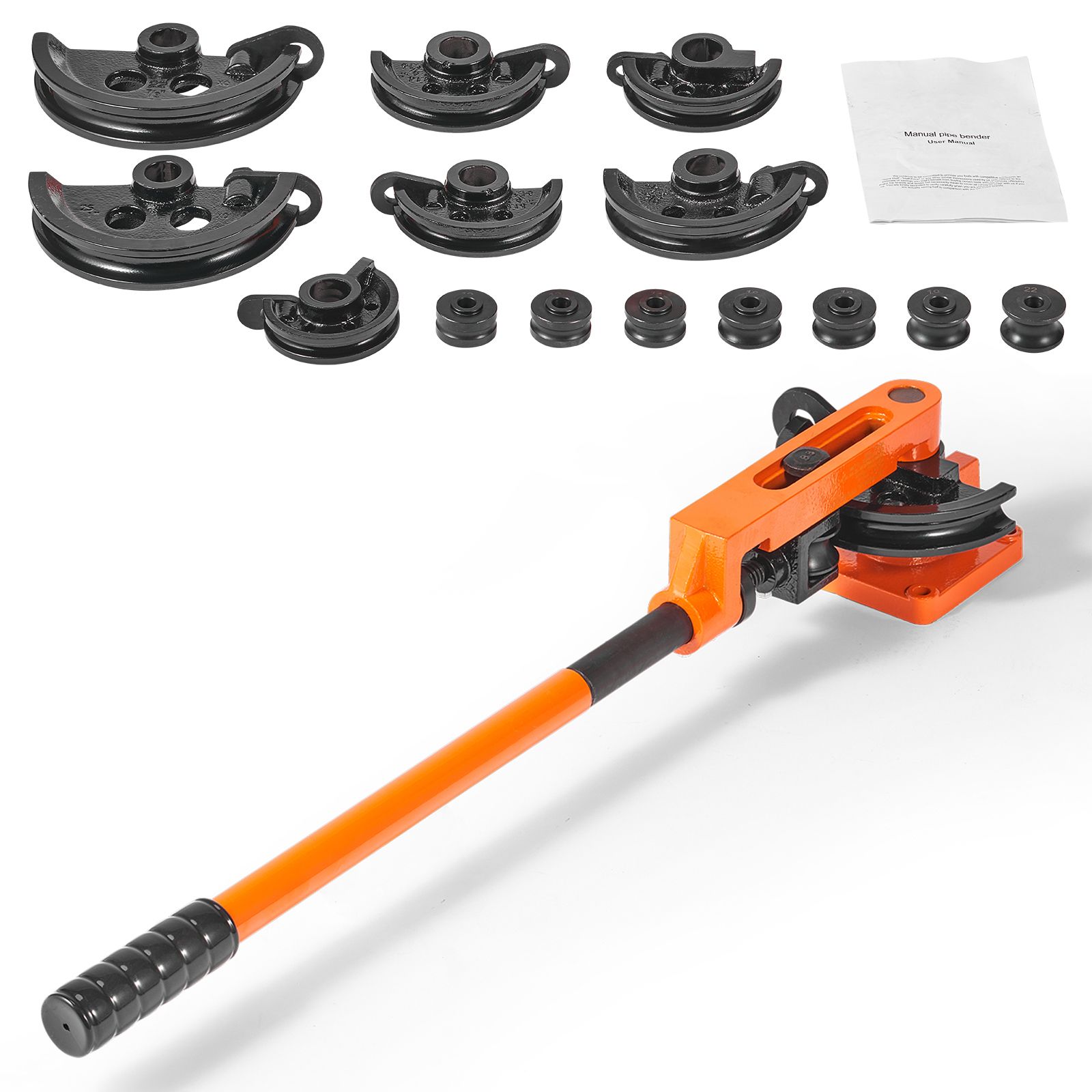 Pipe Tube Bender, 3/8" to 1" OD Manual Pipe Tube Bender with 7 Bending Dies, 180° Copper Aluminum Pipes Bending Tools for HVAC Air Conditioning Refrigerator