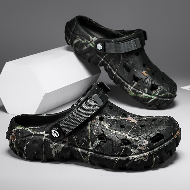 Men'S Summer Mules Beach Shoes Thick-Soled Mules EVA Shoes Anti-Slip Shoes - Black - Size 46