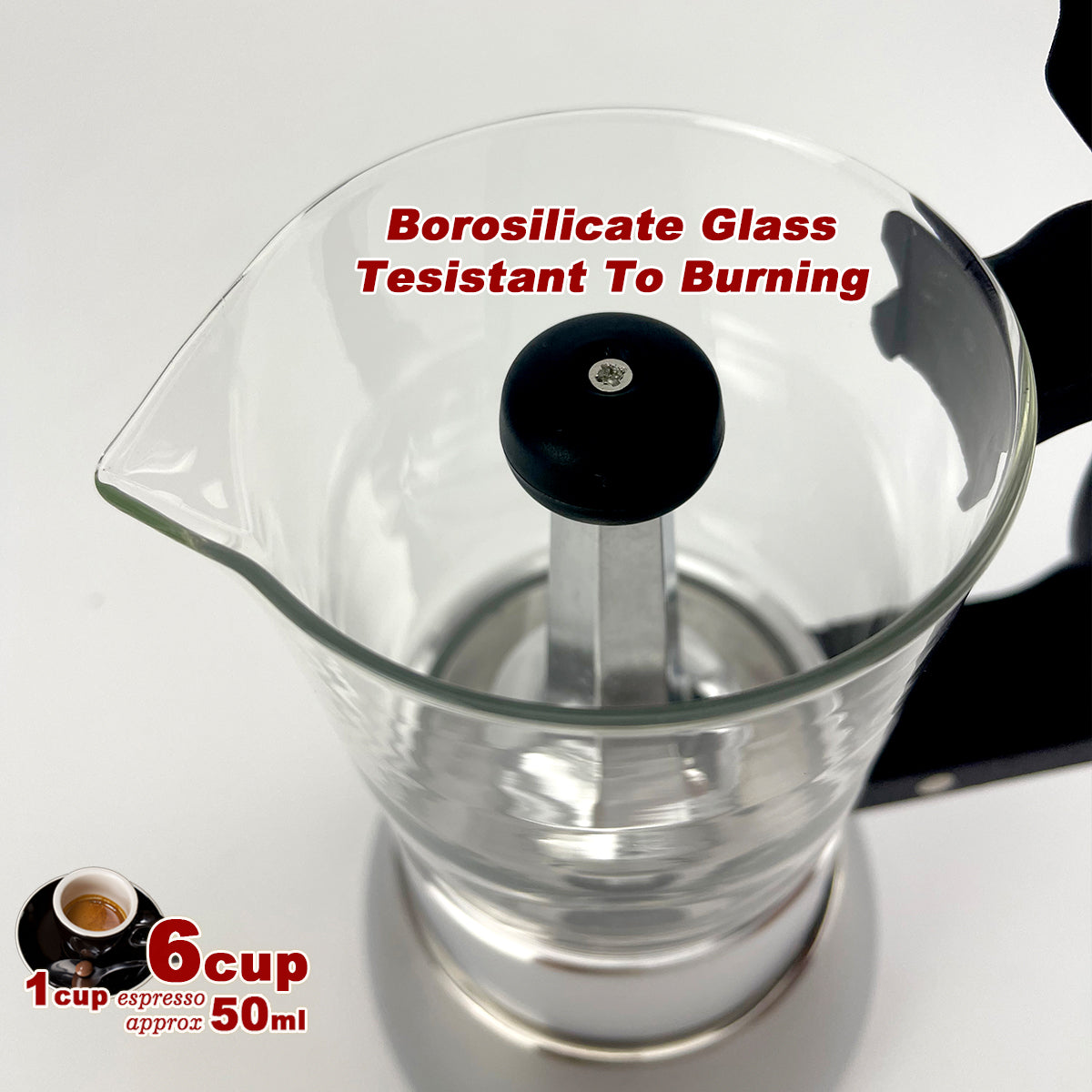 Borosilicate Glass Stainless Steel Moka Pot Coffee Maker Italian Espresso 6Cups โ image 3