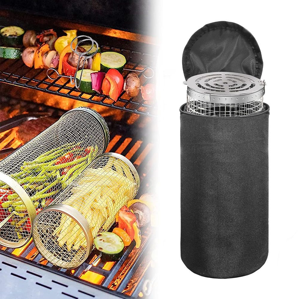 BBQ Roll Grill Baskets for Outdoor BBQ, Cylindrical Stainless Steel Grill Net for Vegetables & Meats, Outdoor Round Bbq Stainless — image 4