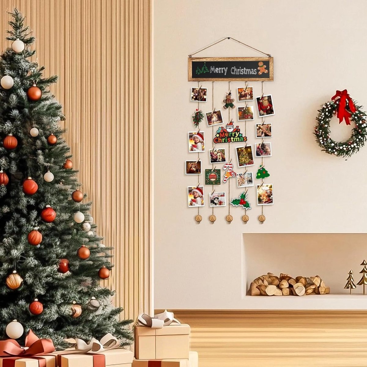 Photo album - Wall-mounted photo holder - Photo frame with display board and 30 photo clips - Wooden photo frame - Photo hanger with wall clip - Photo hanger — image 2