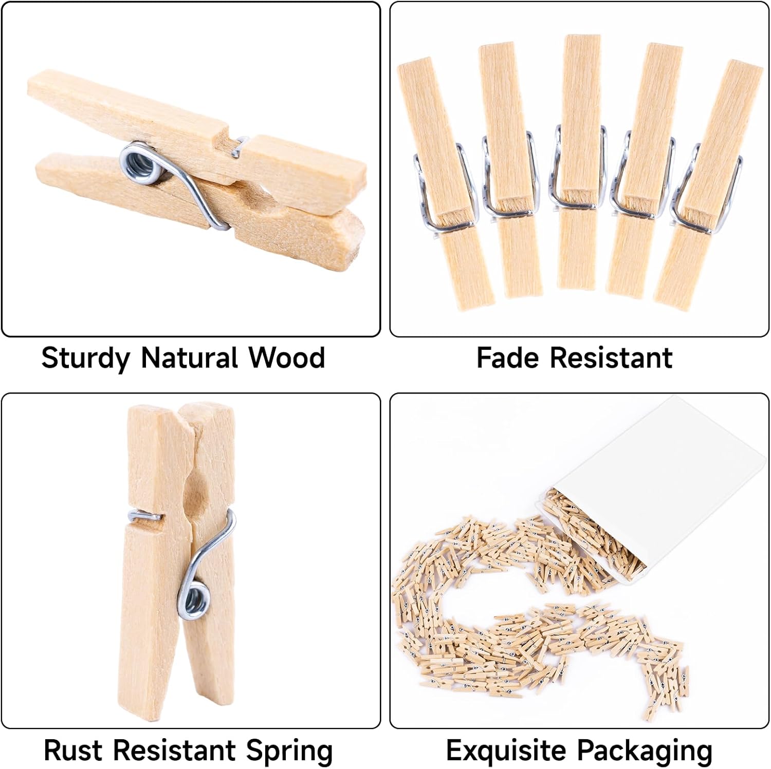 Mini Clothespins for Photo - 200 Pcs 1 Inch Small Natural Wooden Clothes Pins for Crafts with 33 FT Jute Twine Mini Photo Clips for Photos Display Cocktail — image 3