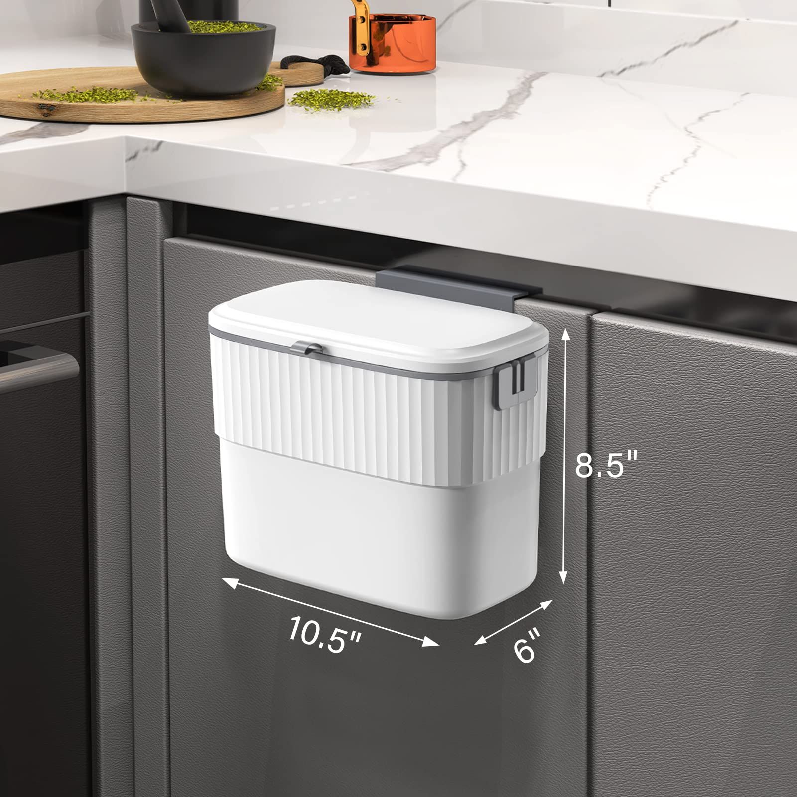 Kitchen Compost Bin with Lid 1.8 Gallon Hanging Trash Can with Lid, 7 Liter Wall-Mounted Garbage Can for Kitchen Cabinet Door — image 2
