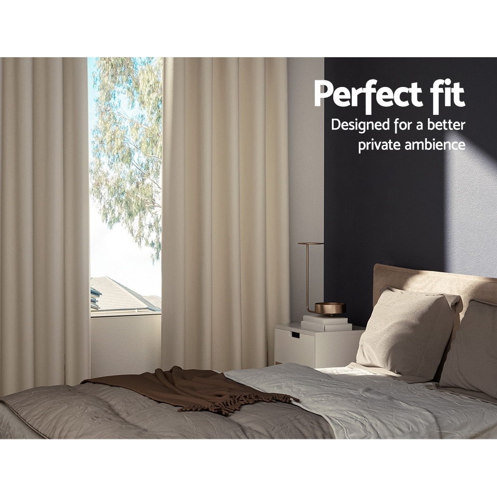 Artiss 2X Blockout Curtains Eyelet 300x230cm Beige — image 3