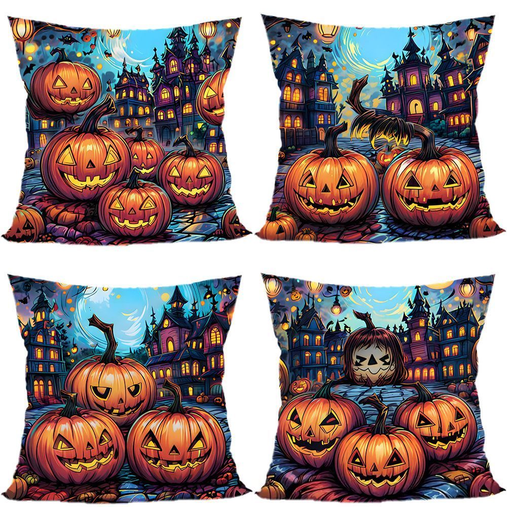 Christmas & Halloween Themed 4PC Pillow Cover, Style‑82, Suitable For Sofa, Living Room, Bedroom, 45 × 45cm, Pillow Insert Not Included, Delicate Texture