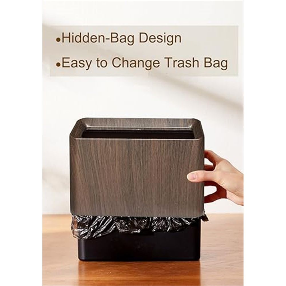 Mini Desk Trash Can, Wood Grain Desktop Trash Can, Uncovered Retro Wastebasket Trash Can for Kitchens, Offices, Living Room, Makeup Table โ image 3