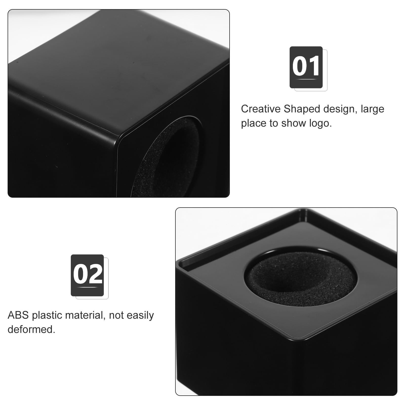 Microphone Flag Station - 2 pcs Portable ABS Injection Molding Square Cube Shaped Interview Mic Microphone Logo Flag Station,Black — image 4