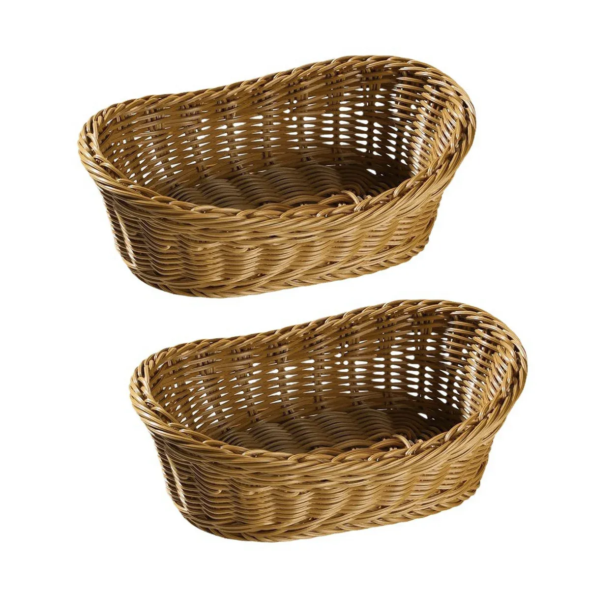 2Pcs Rattan Yuanbao Shaped Fruit Tray Home Storage Basket Living Room Tray — image 2