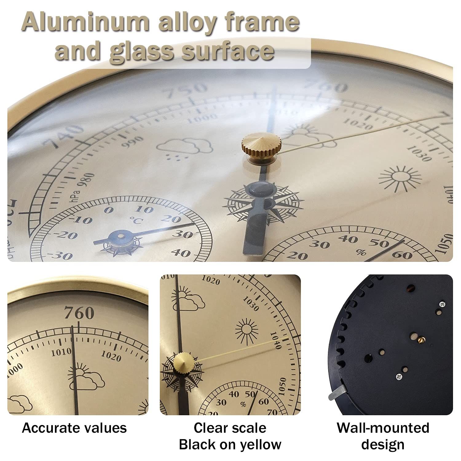Barometer Thermometer Hygrometer Weather Station Pressure Gauge,Temperature Humidity Measurement,Wall Mounte — image 3