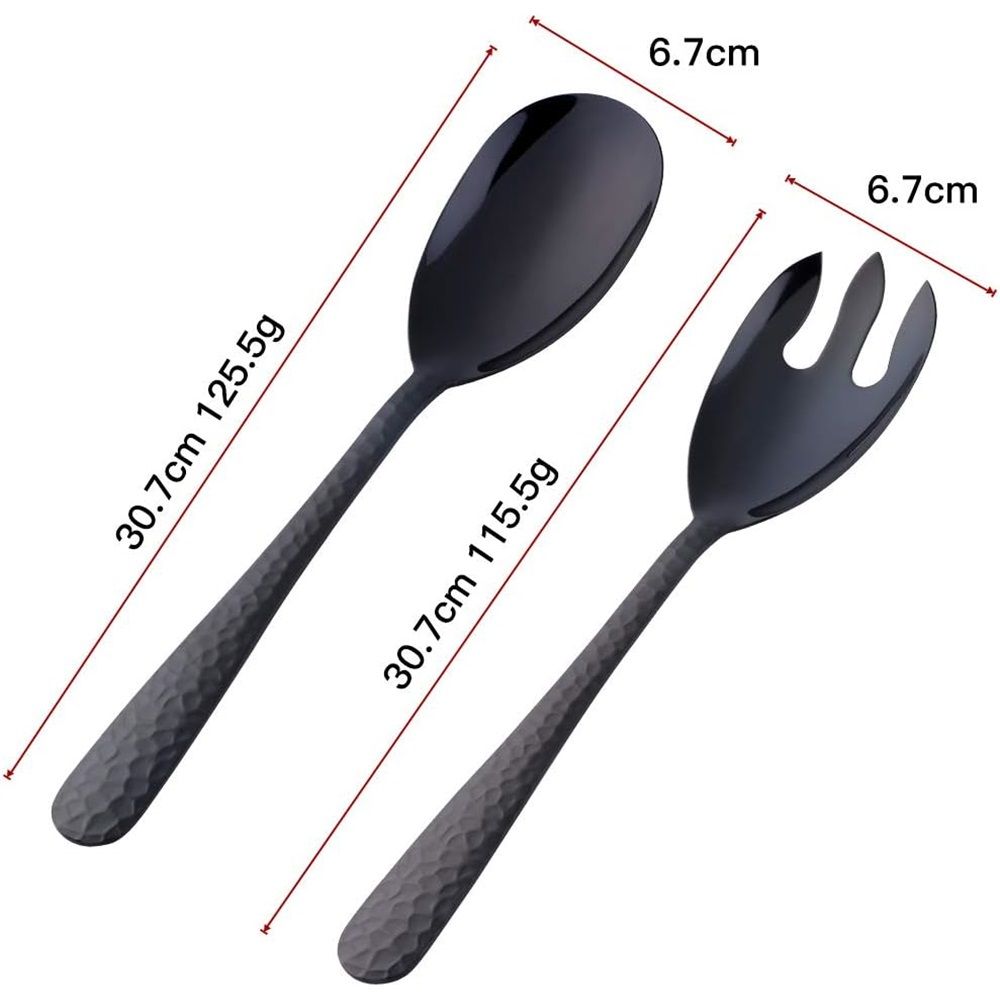 Salad Spoon and Fork Set, 12 Inch Stainless Steel Salad Server, Black Serving Utensils, Dishwasher Safe, Pack of 2 — image 3