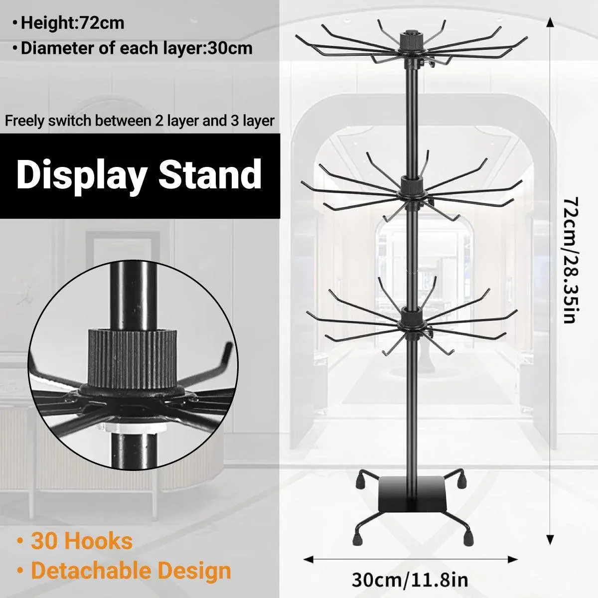 3-Tier Rotating Sock Rack Accessories Hanging Display Stand Organizer for Storage