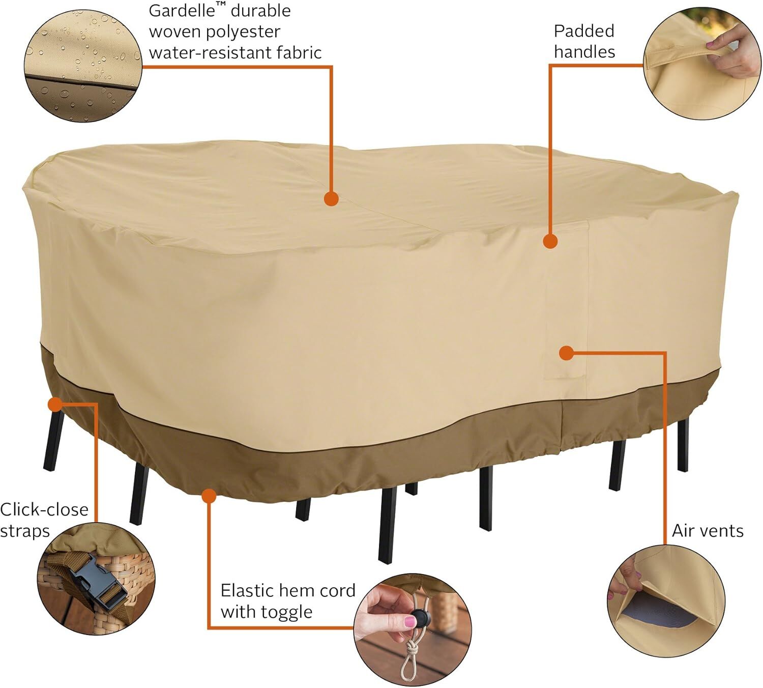 Patio Table & Chair Cover with Umbrella Hole: Water-Resistant Outdoor Furniture Cover for Rectangular/Oval Garden Sets (274x208x58 cm LxWxH) — image 4