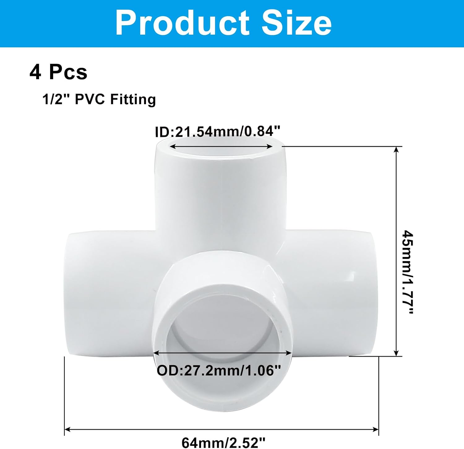 Biaungdo 4 Pcs 1/2" PVC Pipe Fitting, 4 Way Elbow Pipe Connector Furniture Grade Corner Fittings PVC Elbow Fitting for DIY Shelf Garden Support PVC — image 2