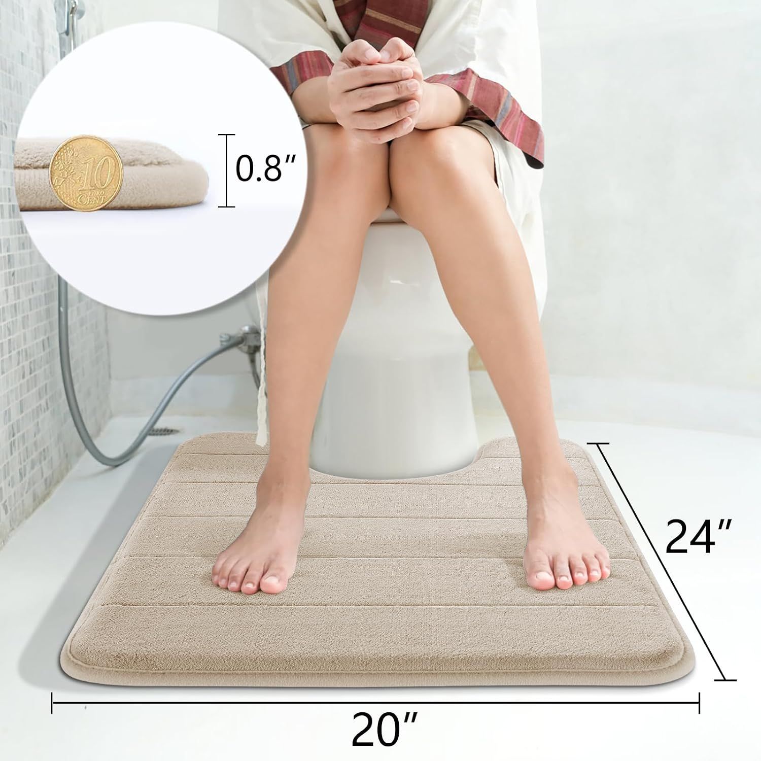 Coral fleece Bath Mat Large Size + U-Shaped, Soft and Comfortable, Super Water Absorption, Non-Slip, Thick, Machine Wash, 60 x 50 cm — image 2