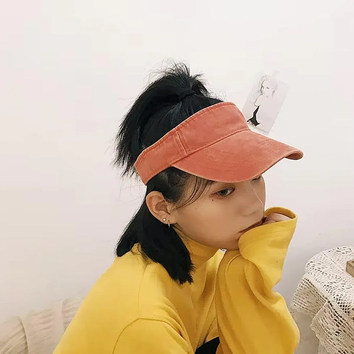 Unisex Summer Denim Sun Visor Cap Breathable Washed Running Hat - Yellow β image 6