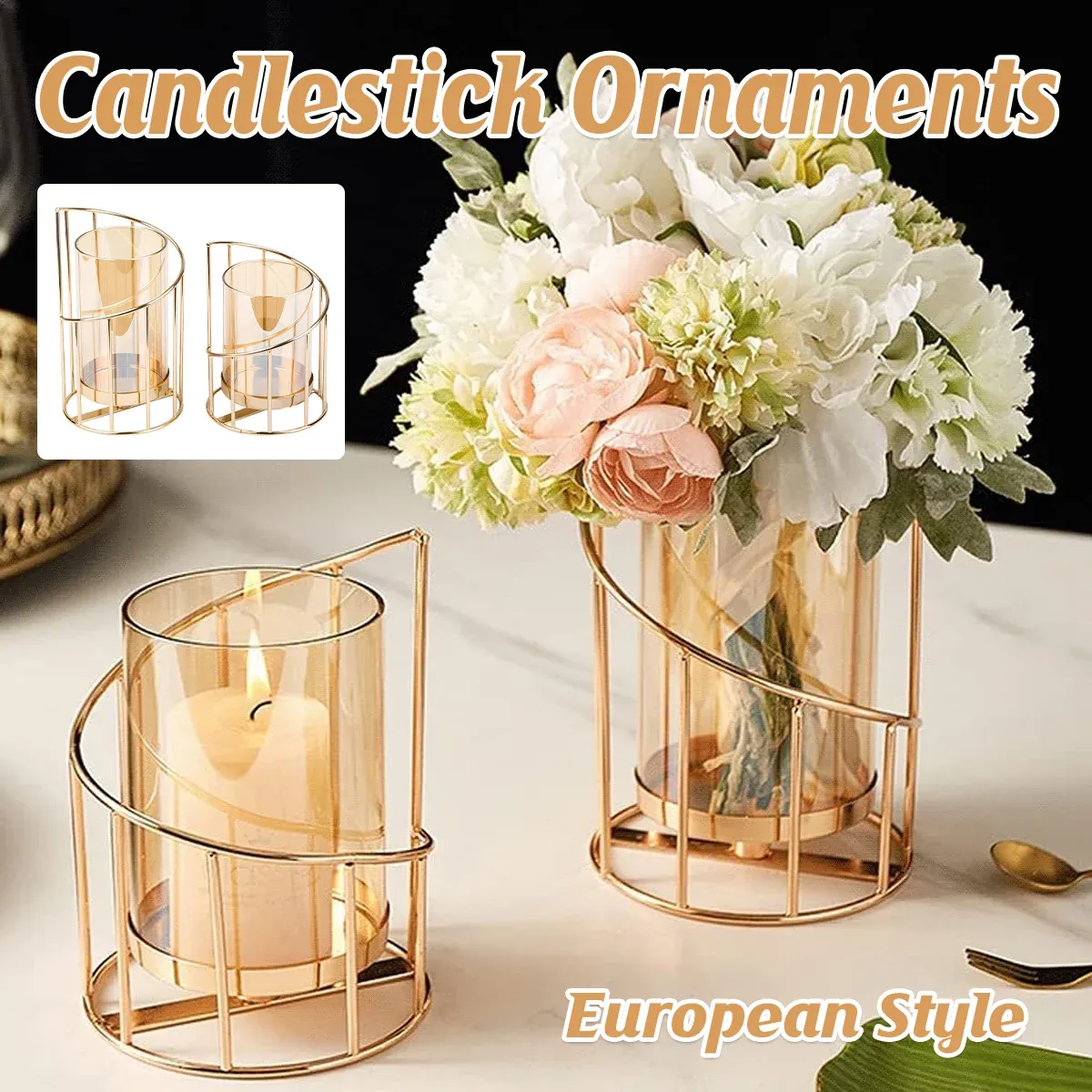 Wrought Iron Candle Holder Romantic Candlestick Ornament Dinner Table Decor Prop - S โ image 2