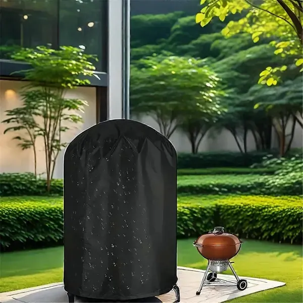 1 Piece 210D Oxford Charcoal Grill Cover, Waterproof Dustproof Outdoor BBQ Protector with Adjustable Drawstring, Black, 58 x 77 cm — image 3