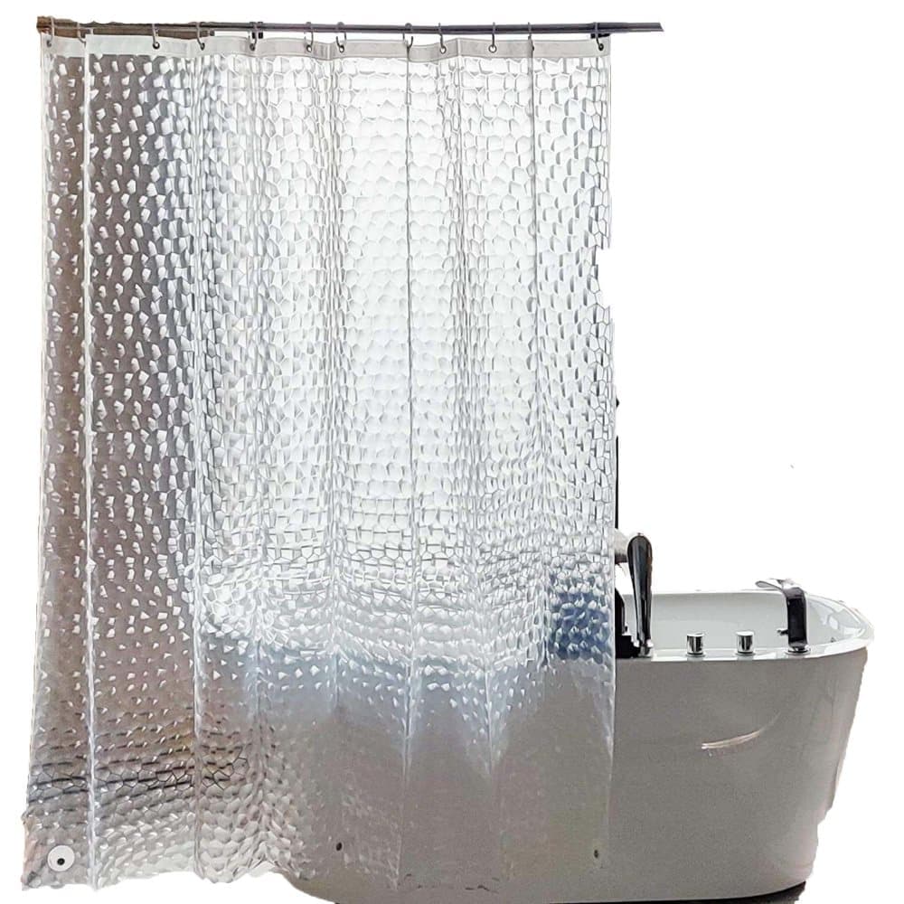 Waterproof Shower Curtain with Bottom Magnet and Weight, Pebble Pattern Transparent, 180x180 cm