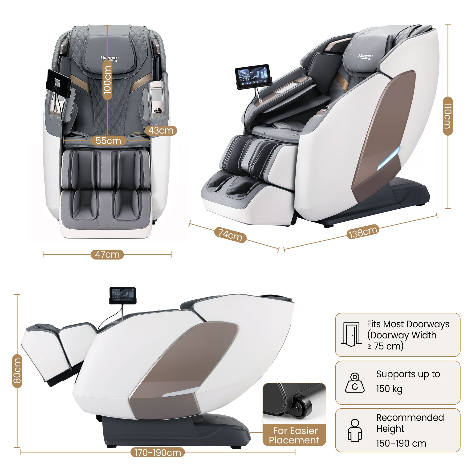 Livemor Prestige 4D Dual Mechanism Massage Chair, Full Body Zero Gravity Recliner with Extended SL Track, Body Scan, Air Compression, Waist Heating, Foot โ image 2