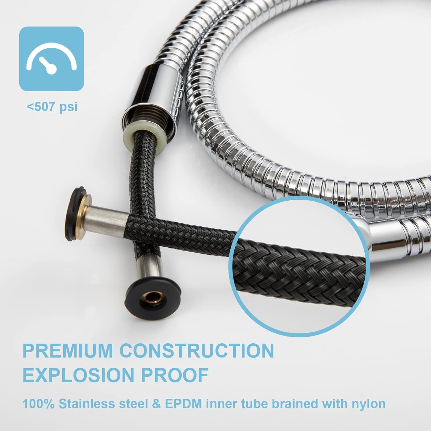 Shower Hose, 48 Inch Bidet Hose High Pressure Explosion Proof Toilet Hose for Bidet Sprayer Stainless Steel Electroplating Handheld Shower Hose Flex Hoses with — image 2
