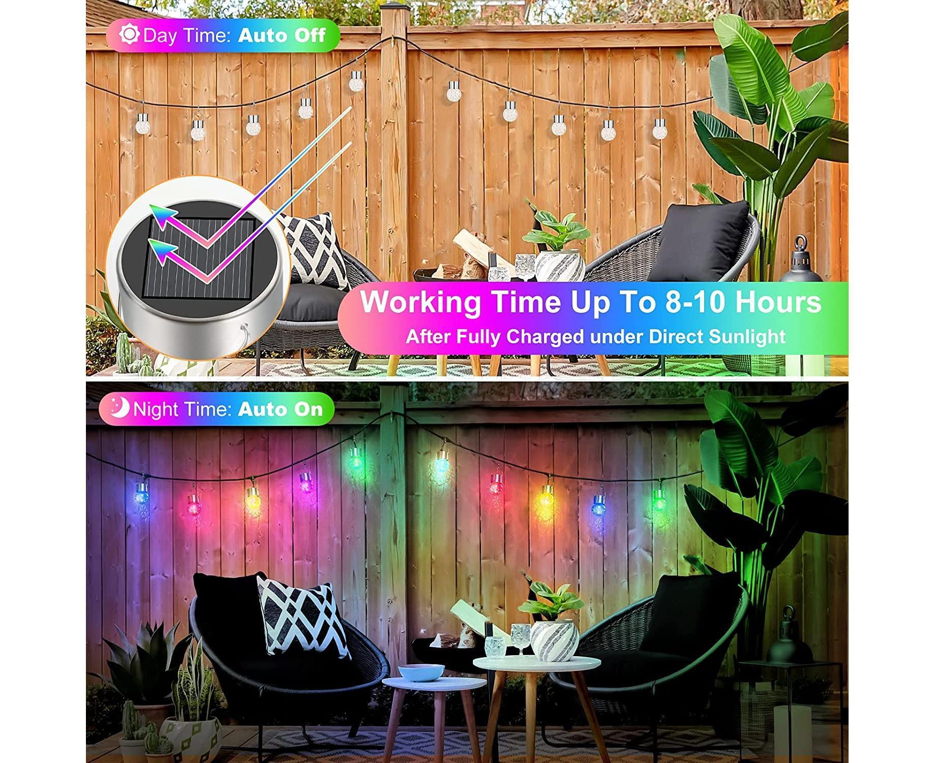 12Pack Outdoor Hanging Solar Lights - Cracked Glass Solar Lights Waterproof LED Decorative Ball Lights Tree Solar Powered -Multicolor — image 3