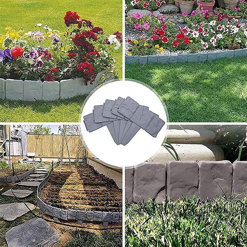 Garden Fence Border Plastic Stone Effect Flowerbed Grass Lawn Plant Decorative Edging Panels 5PCS — image 4