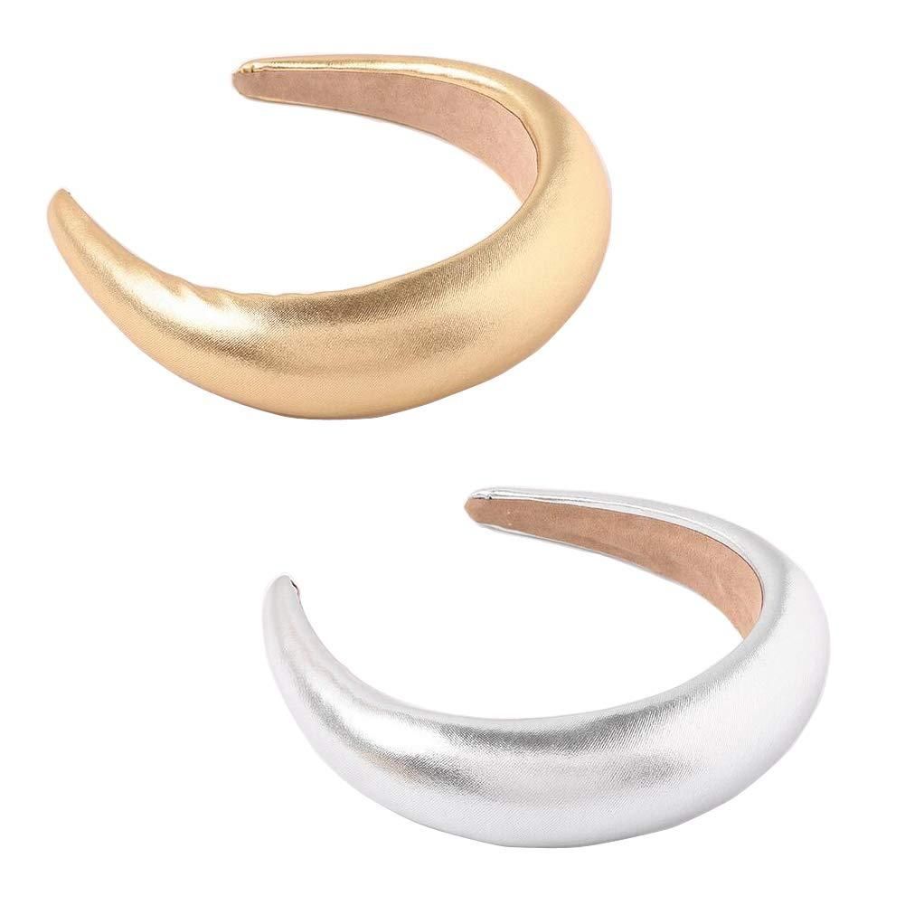 2pcs, Headband for Women Vintage Leather Padded Headband Fashion Hair Bands for Womens Hair Non Slip Wide Brim Headwea Hair Hoop — image 3