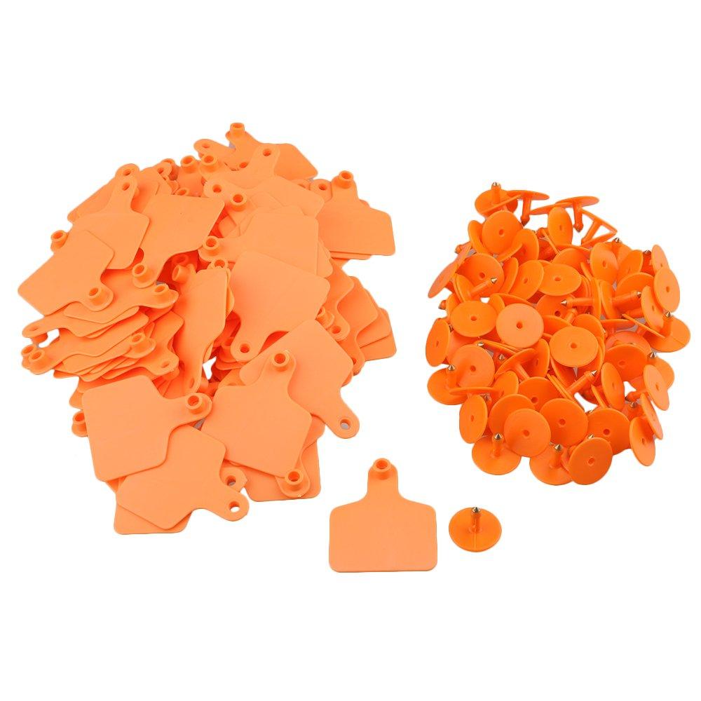 100x Cattle Ear Tags 6 × 7cm Set - Medium Orange Blank Cow Sheep Livestock Label — image 2